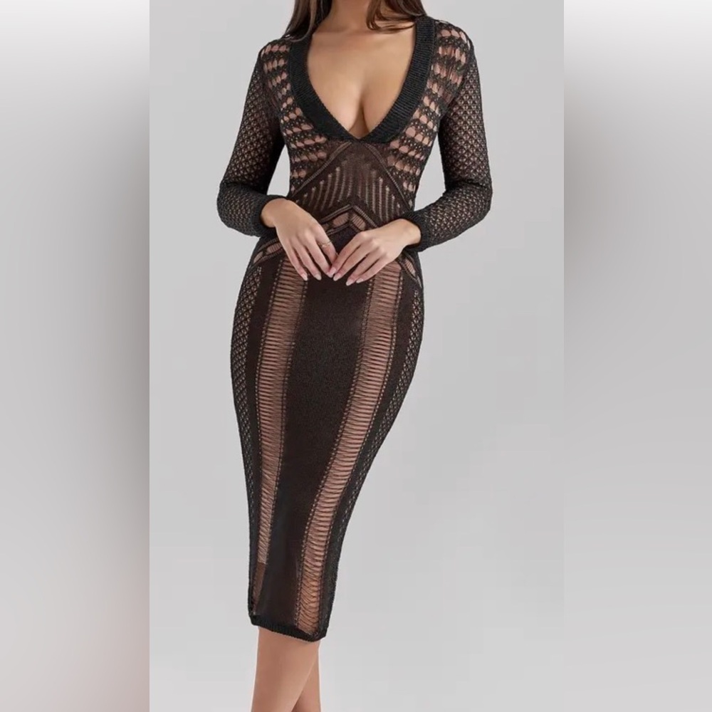 Louella Metallic Long Sleeve Body-Con Cocktail Dress